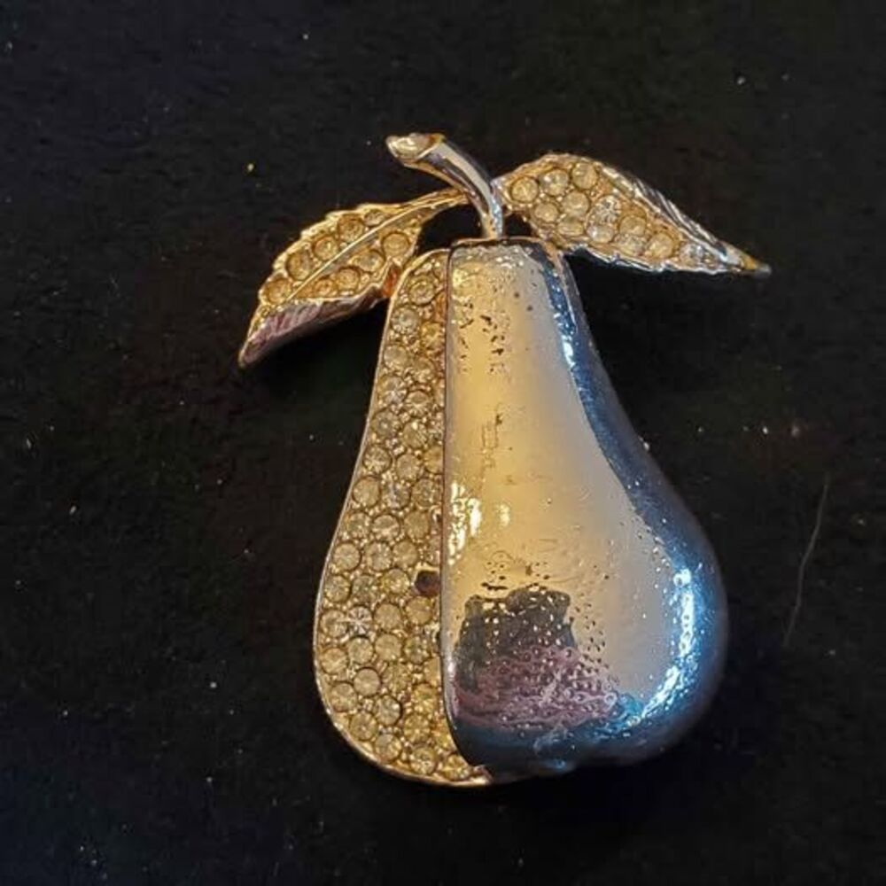 Goldtone Pear Rhinestone Brooch